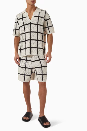 Crochet Check Open Placket Polo Shirt
