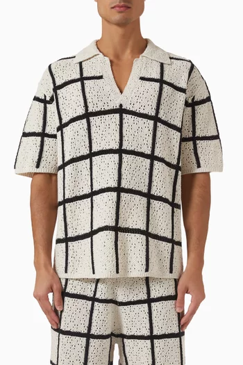 Crochet Check Open Placket Polo Shirt