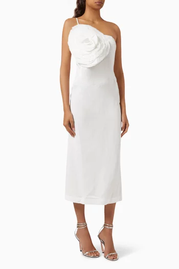 Rose-appliqué Midi Dress in Gabardine