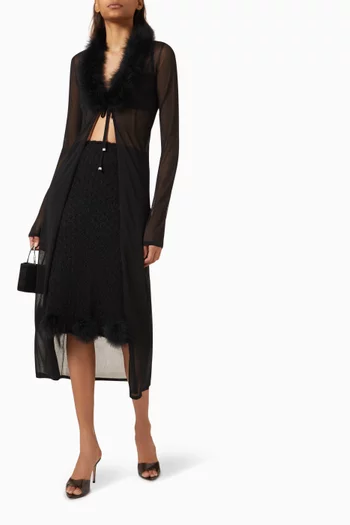 Long Feather-trim Cardigan in Viscose-knit