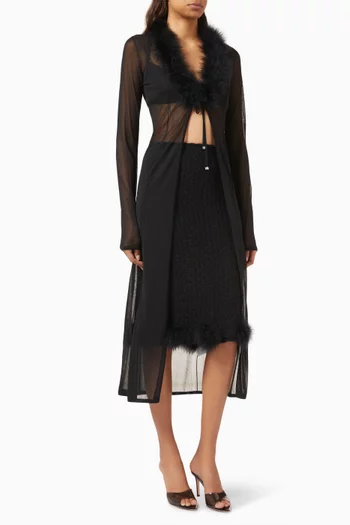 Long Feather-trim Cardigan in Viscose-knit