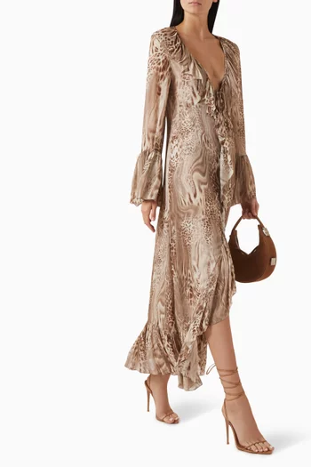 Ruffled Printed Maxi Dress in Chiffon