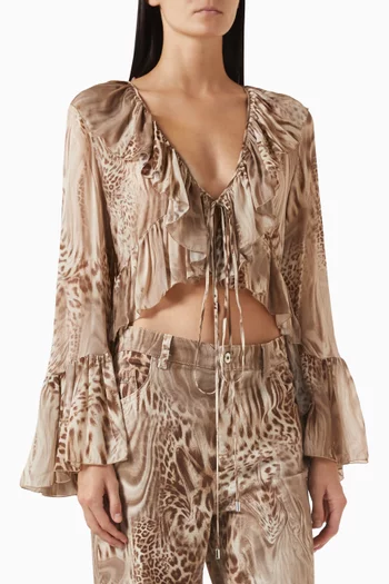 Ruffled Printed Crop Top in Chiffon