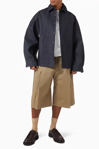 Bermuda Pleat Shorts in Cotton Twill