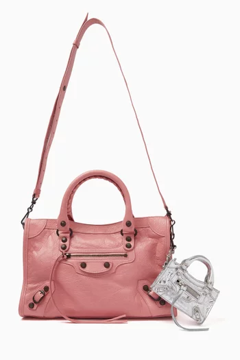 Micro Le City Charm Bag in Metallized Arena Lambskin