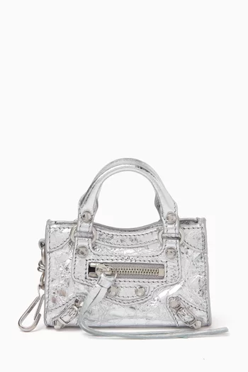 Micro Le City Charm Bag in Metallized Arena Lambskin