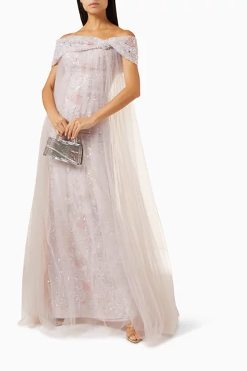 Embellished Off-shoulder Dress in Tulle