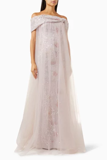 Embellished Off-shoulder Dress in Tulle