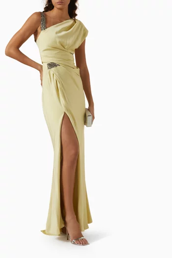 فستان سهرة مطرز بالأحجار ستان