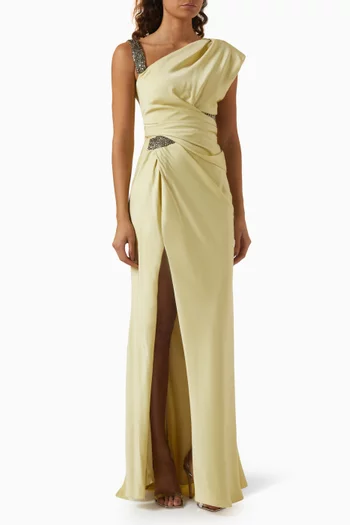 فستان سهرة مطرز بالأحجار ستان