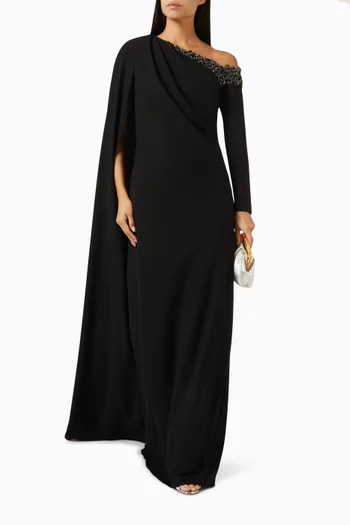 Bead-embellished Cape Dress in Crepe