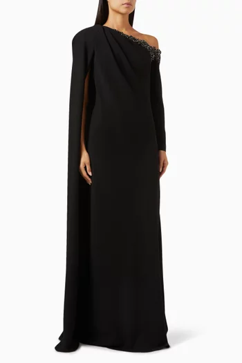 Bead-embellished Cape Dress in Crepe