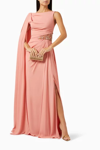 Bead-embellished Drape Dress in Crepe