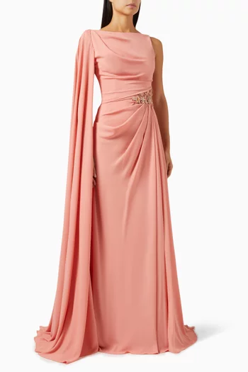 Bead-embellished Drape Dress in Crepe