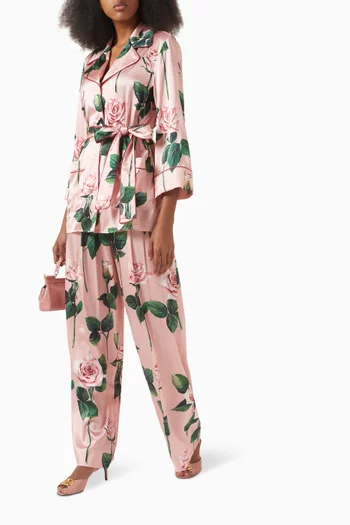 Rose-print Pyjama Pants in Silk