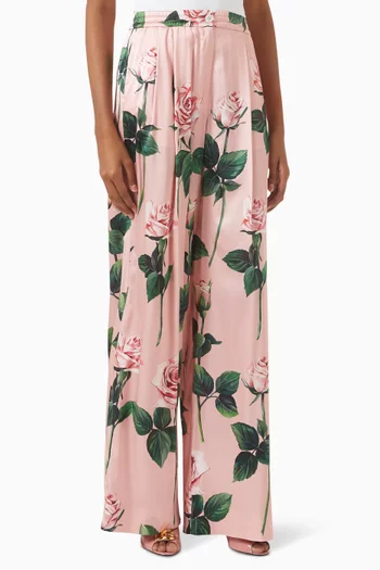 Rose-print Pyjama Pants in Silk