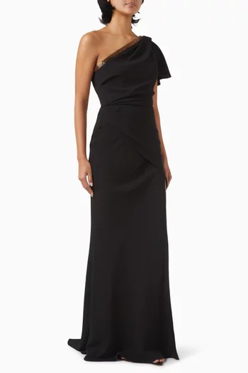 Embellished One-shoulder Dress in Crepe