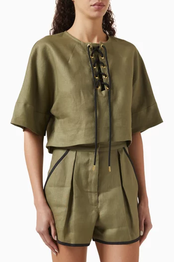 Anorak Lace-up Top in Linen