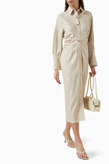 Shirred Midi Shirt Dress in Tencel