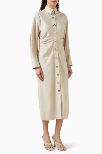 Shirred Midi Shirt Dress in Tencel