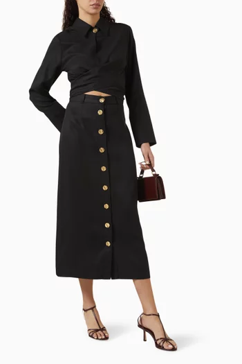 Button-front Midi Skirt in Tencel