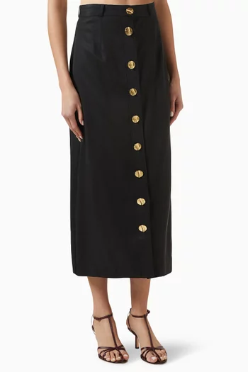 Button-front Midi Skirt in Tencel