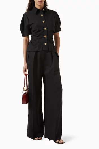 Shirred Puff-sleeve Shirt in Tencel