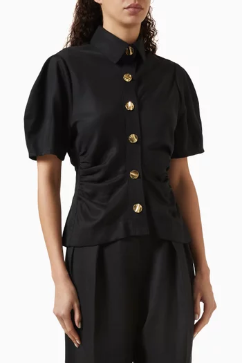 Shirred Puff-sleeve Shirt in Tencel