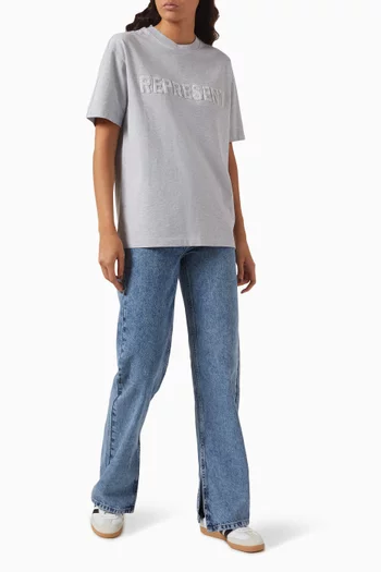 Split Hem Straight-fit Jeans in Denim