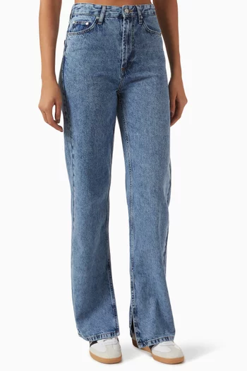 Split Hem Straight-fit Jeans in Denim