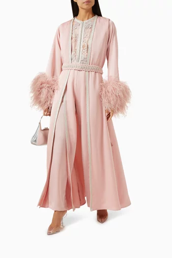 Moroccan Embroidered Feathered Jumpsuit Set