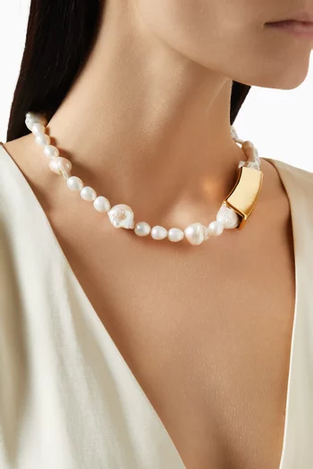 Tesoro Pearl Necklace in 22kt Gold-plated Bronze