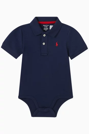 Logo-embroidered Polo Bodysuit in Cotton