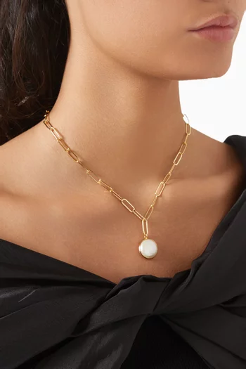 Pearl Pendant Paperclip Chain Necklace in 18kt Gold-plated Metal