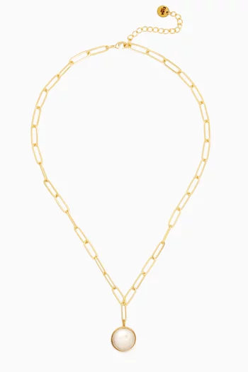 Pearl Pendant Paperclip Chain Necklace in 18kt Gold-plated Metal