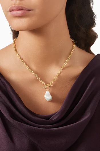 Baroque Pearl Toggle Necklace in 18kt Gold-plated Metal