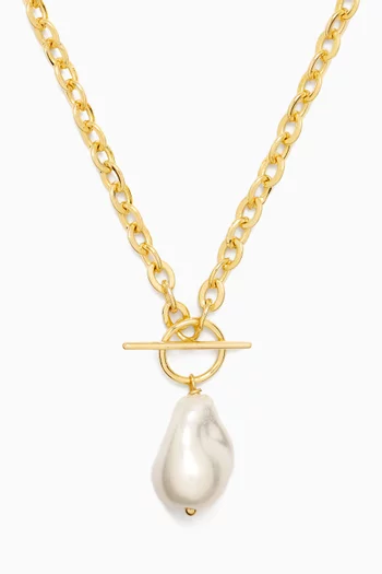 Baroque Pearl Toggle Necklace in 18kt Gold-plated Metal
