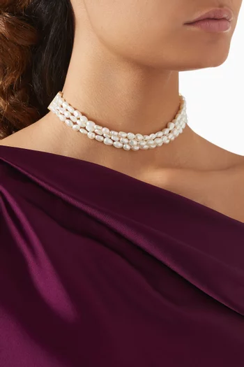 Layered Pearl Choker in 18kt Gold-plated Metal