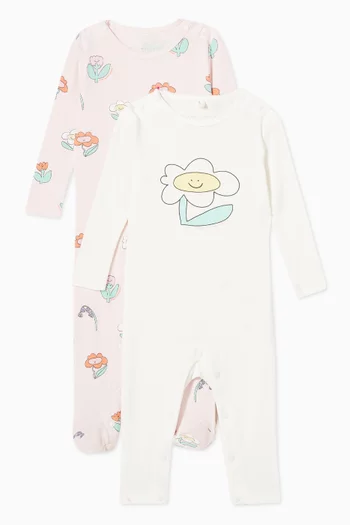Floral-print Sleepsuit in Cotton, Set of 2
