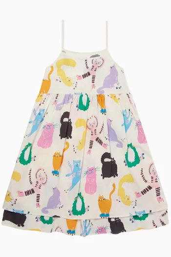 Cats Print Sleeveless Dress in Cotton