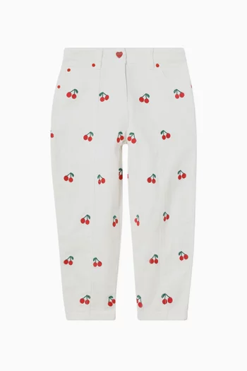 Cherry-embroidered Jeans in Organic Cotton-denim