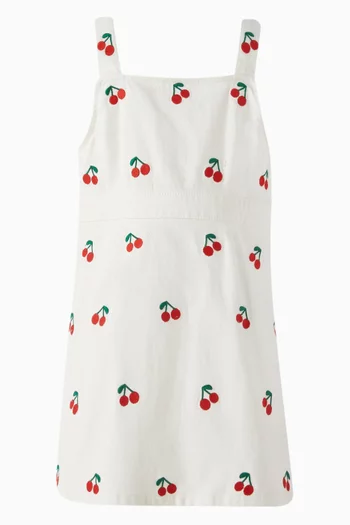 Cherry-embroidered Dress in Organic Cotton-twill