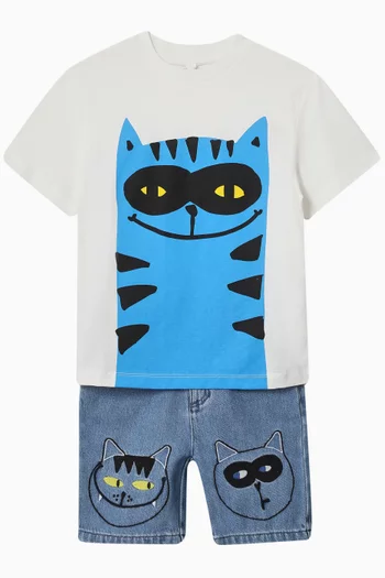 Cat-print T-shirt in Cotton