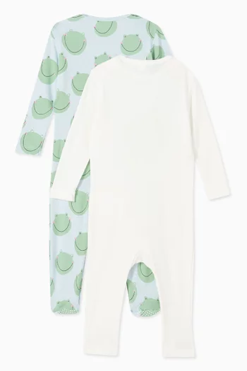 Frog-print Sleepsuit in Cotton, Set of 2