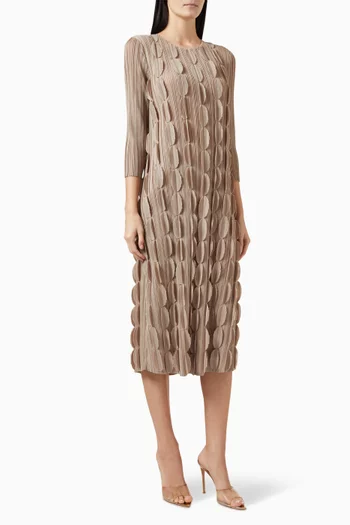 فستان ريفن متوسط الطول ببتلات زهور بارزة