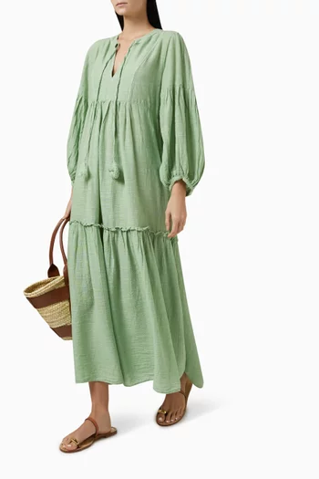 Keyhole-neckline Maxi Dress in Linen-blend