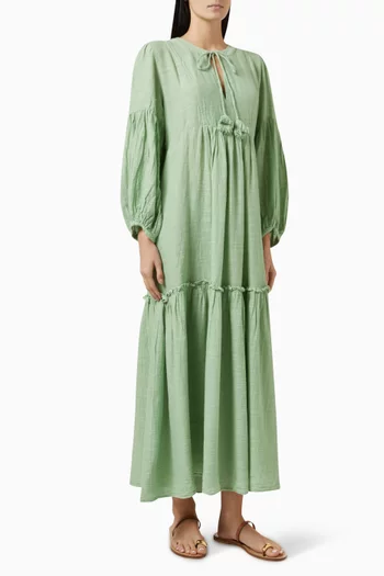 Keyhole-neckline Maxi Dress in Linen-blend