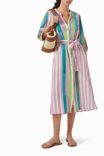 Striped Printed Midi Dress in Cotton