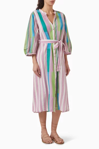 Striped Printed Midi Dress in Cotton