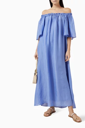 Off-shoulder Maxi Dress in Linen-blend